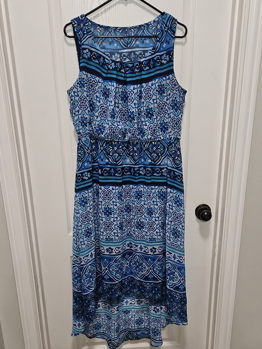 AB Studio Blue Mosaic Print Sleeveless Maxi Dress